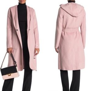 ✨NWT✨ SOIA & KYO Claudelle Wool Blend Belted Hooded Long Coat in Rose Pink Sz M